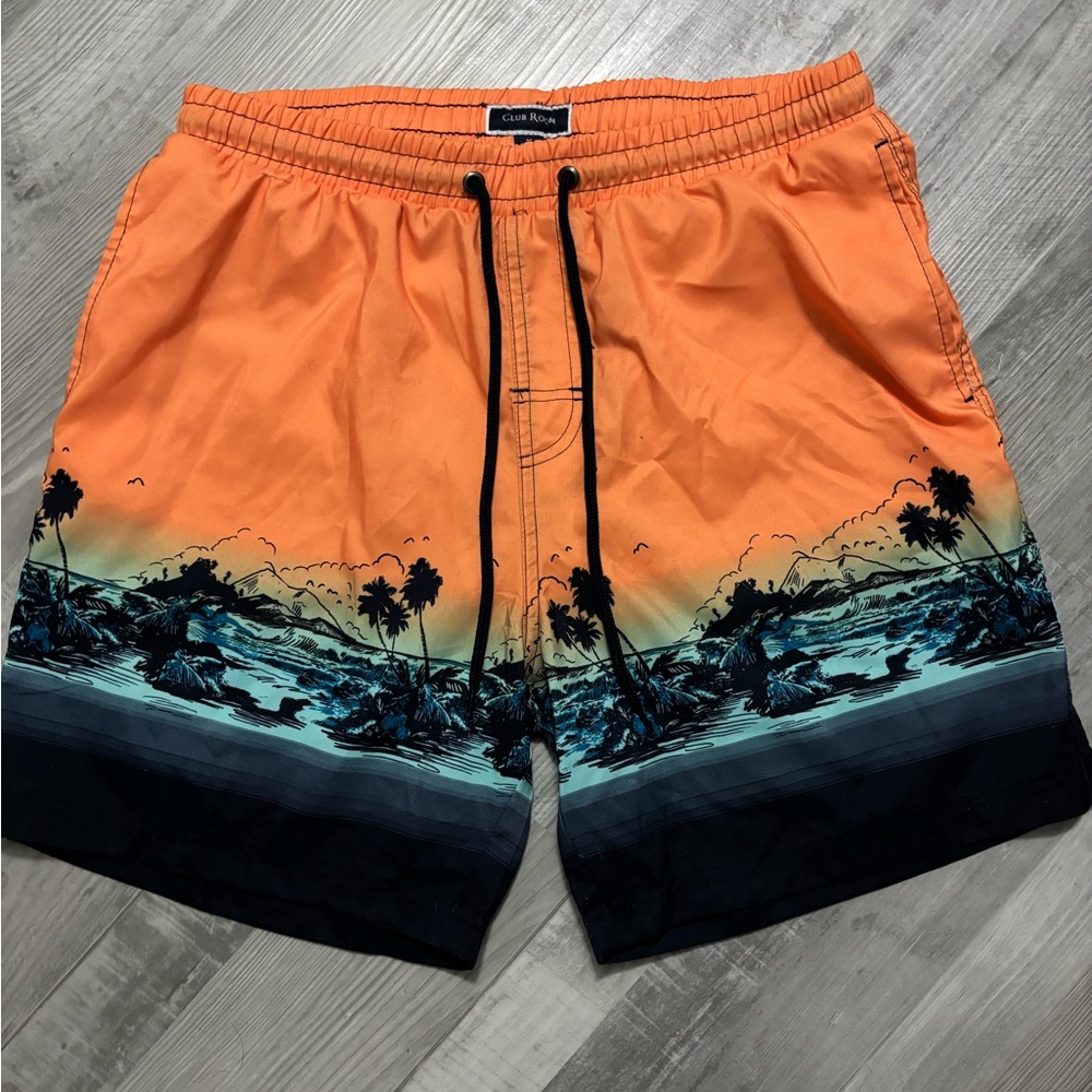 Club Room Men's Orange and Black Swim Trunks